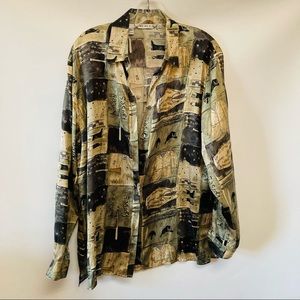 VTG Horse Racing 100% Silk Shirt Sz L